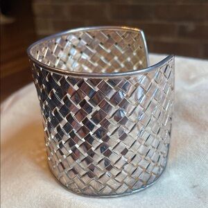 Vintage Hand Woven .925 Sterling Silver Weave Metal Cuff Wide Chunky Bracelet